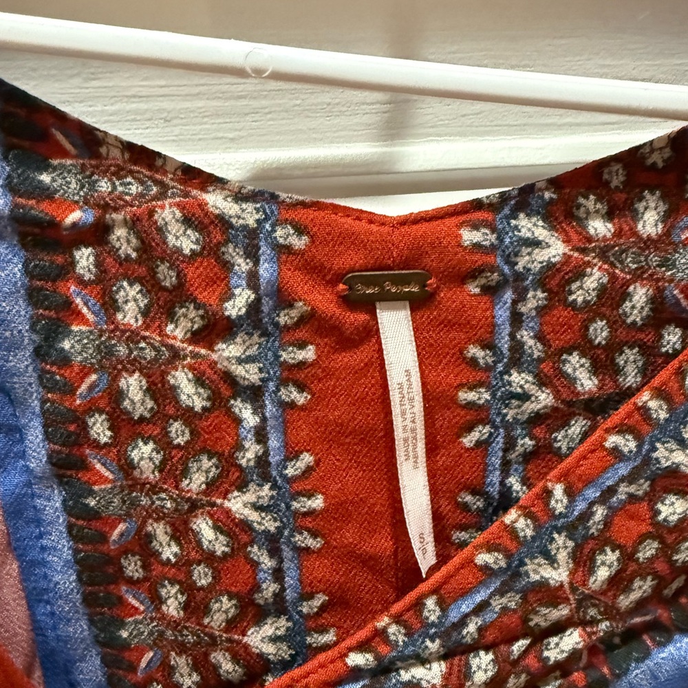 Free People Red and Blue Patterned Top